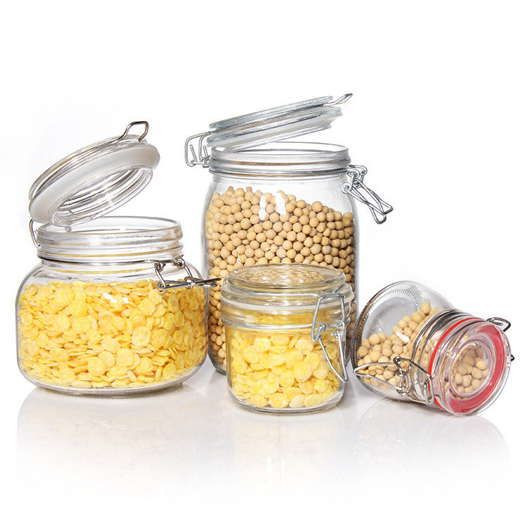 Jarrones de vidrio de congelación personalizados Jarrones de almacenamiento de alimentos herméticos de albañilería con tapa de doble.