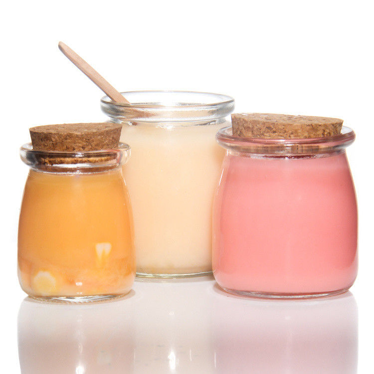 Jarrones pequeños de vidrio transparente para postres de vidrio con tapa de corcho 7 oz 200 ml