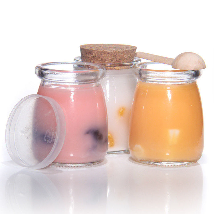 8 oz de botella de yogur de vidrio vacío Jarrón de pudín y botella de leche fresca con tapa de corcho