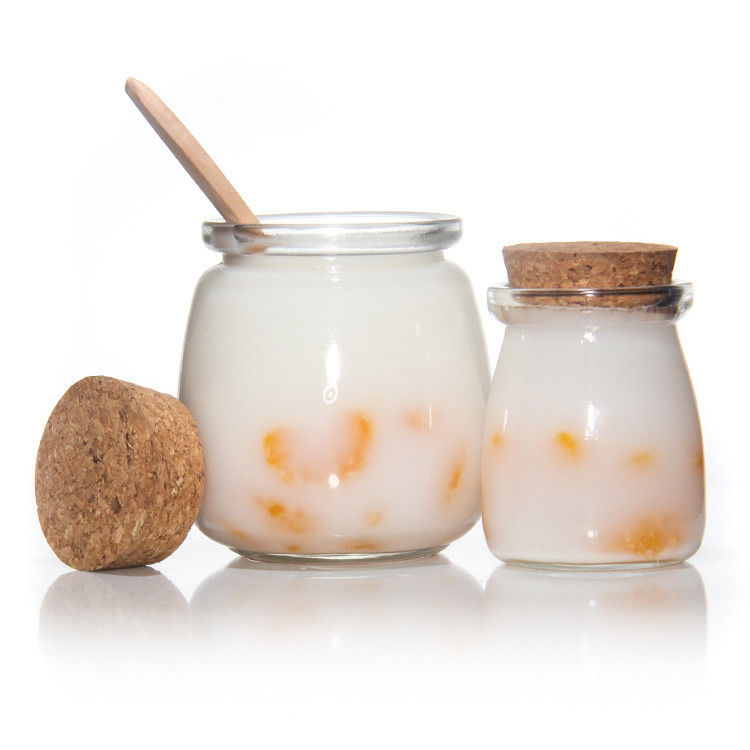 8 oz de botella de yogur de vidrio vacío Jarrón de pudín y botella de leche fresca con tapa de corcho