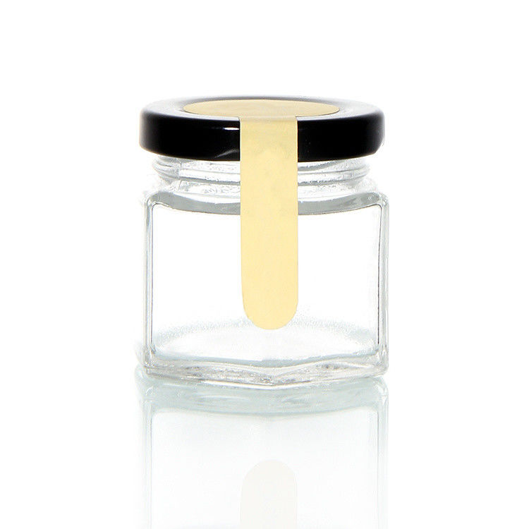 Logotipo personalizado 100 ml 180 ml 280 ml 380 ml Confección de salsa de mermelada Botellas de vidrio transparentes Jar de vidrio hexagonal de miel