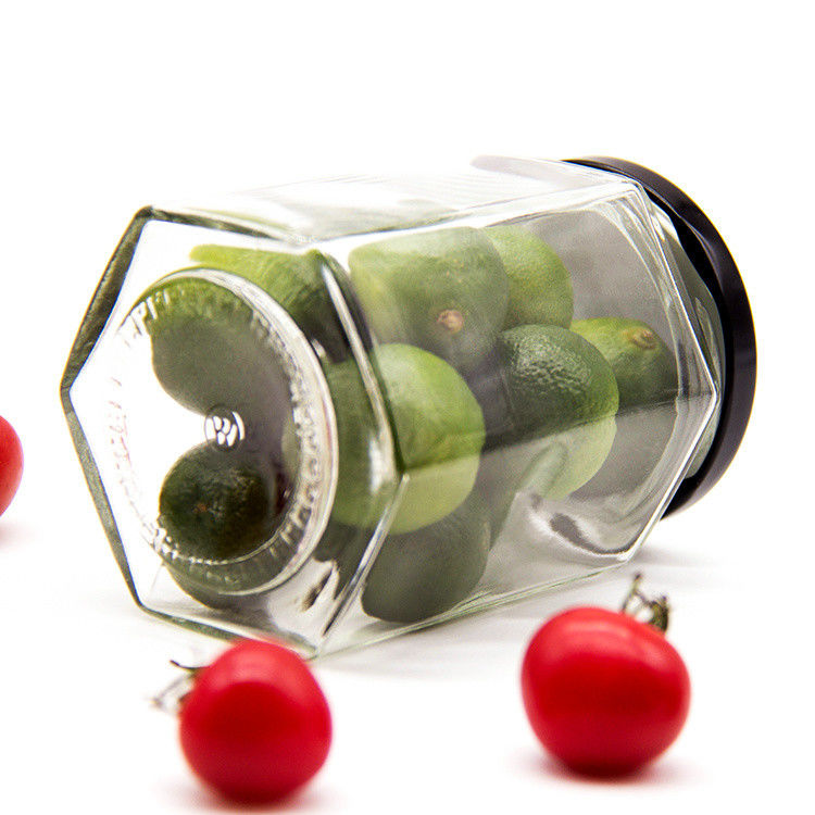 300 ml 200 ml 100 ml mayorista Hexagon Vidrio Mason Jar Jam Jar Miel Jar Con tapa de tornillo de metal