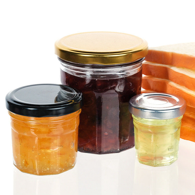 Calidad personalizada 370 ml 500 ml de miel de almacenamiento Jarrón de vidrio de alimentos para el almacenamiento