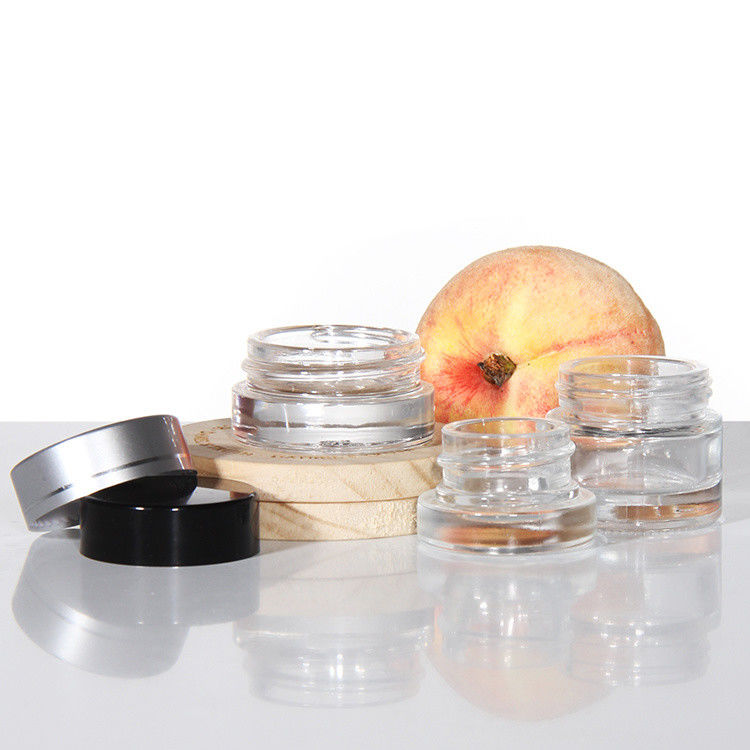 Cosméticos de colores de ODM Jarrones de vidrio de crema con tapa de acacia dorada