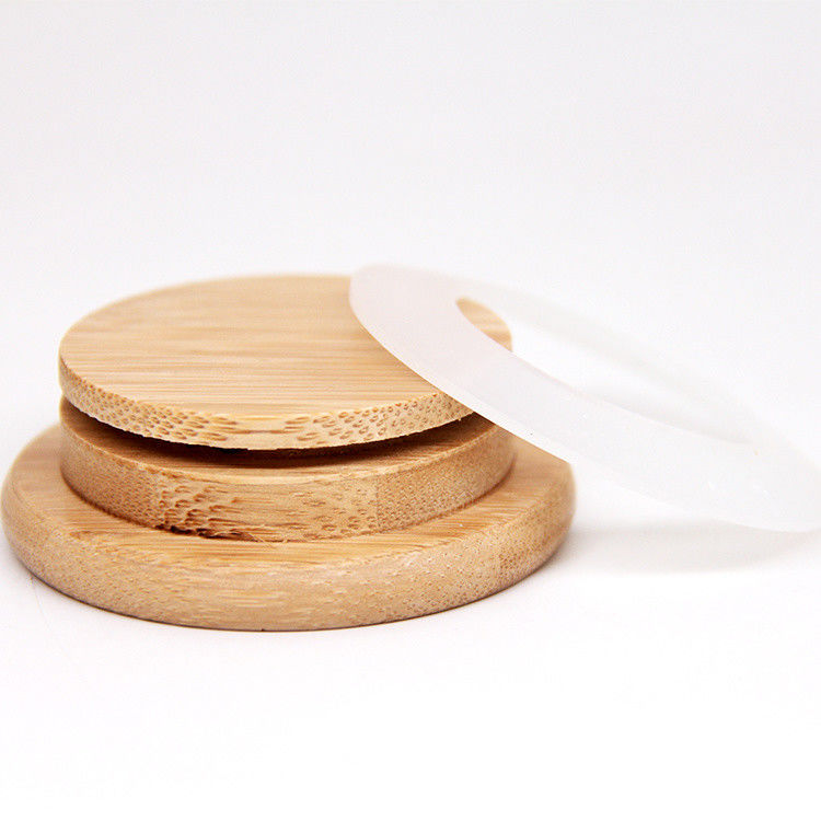 Venta al por mayor tapas de bambú con agujero de paja de madera personalizada 16 oz tapa de frasco de vidrio Mason