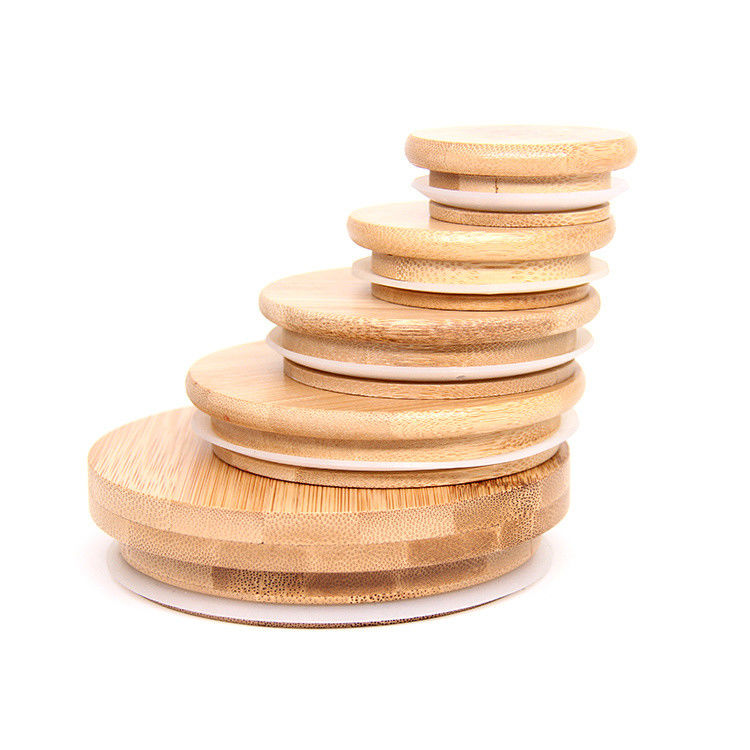 Venta al por mayor tapas de bambú con agujero de paja de madera personalizada 16 oz tapa de frasco de vidrio Mason