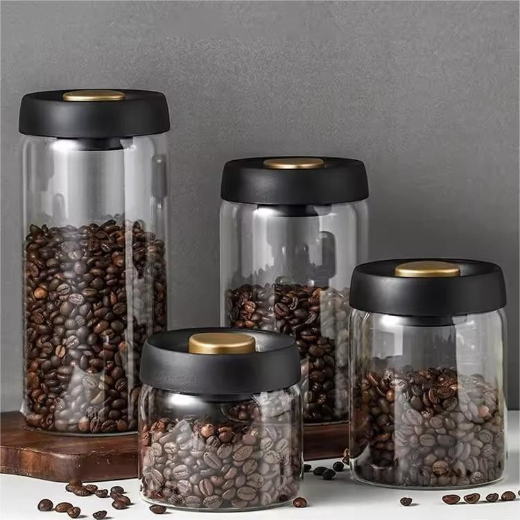 Jarrón de café de vidrio de borosilicato de 500 ml para granos de café y almacenamiento en la cocina