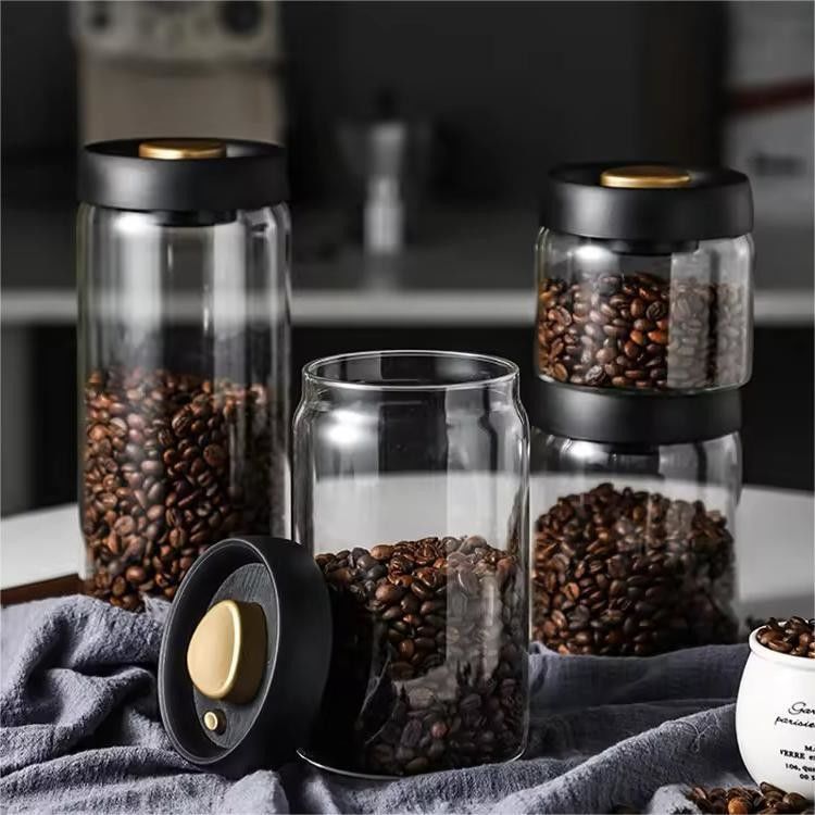 Jarrón de café de vidrio de borosilicato de 500 ml para granos de café y almacenamiento en la cocina