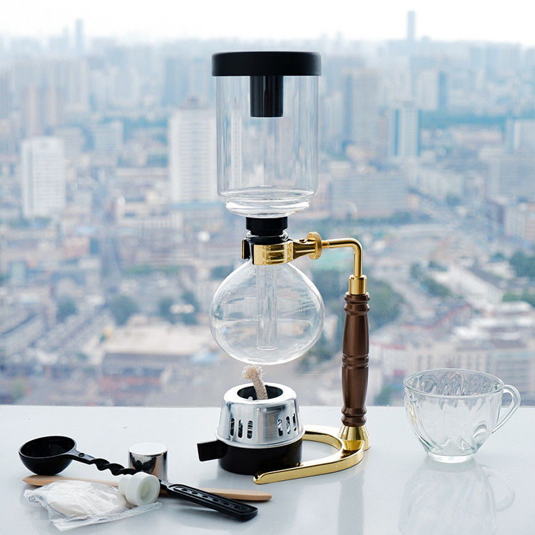 Diseño clásico de la cocina borosilicato de vidrio cafetera de té 2-5 tazas sifoner cafetera para la fabricación profesional de café