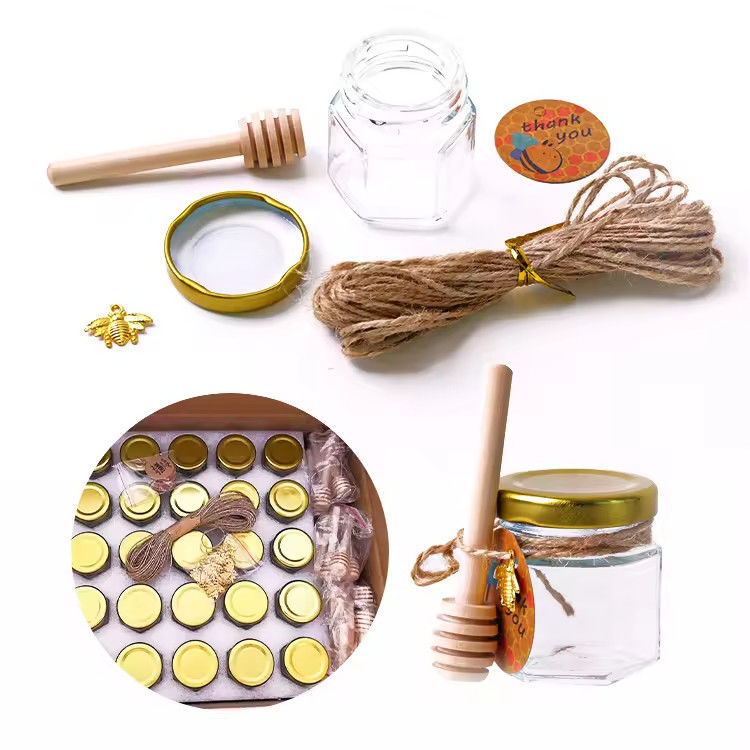 Etiqueta hexagonal personalizada 100ml 180ml 380ml Tarro de vidrio de miel para mermelada de frutas de oliva