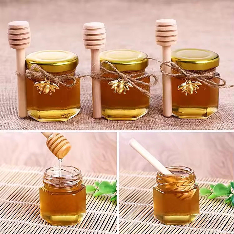 Etiqueta hexagonal personalizada 100ml 180ml 380ml Tarro de vidrio de miel para mermelada de frutas de oliva