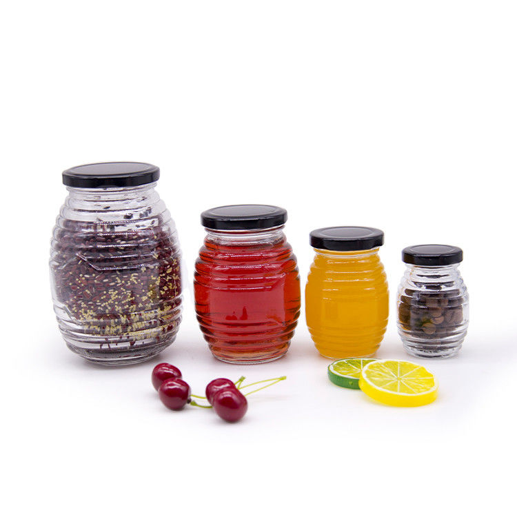 Etiqueta personalizada de forma hexagonal 100ml 180ml 380ml Jarrón de vidrio de mermelada de miel para la miel fruta de oliva