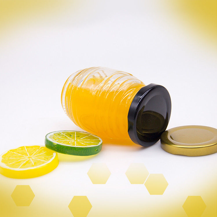 Etiqueta personalizada de forma hexagonal 100ml 180ml 380ml Jarrón de vidrio de mermelada de miel para la miel fruta de oliva