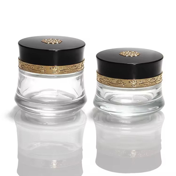 Cosméticos Crema facial Jar de vidrio 50ml Y embalaje de vidrio Botella redonda de vidrio congelado Calidad personalizada 5g 10g 15g