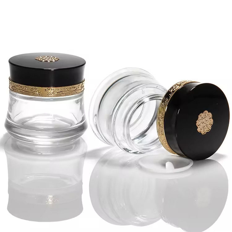 Cosméticos Crema facial Jar de vidrio 50ml Y embalaje de vidrio Botella redonda de vidrio congelado Calidad personalizada 5g 10g 15g