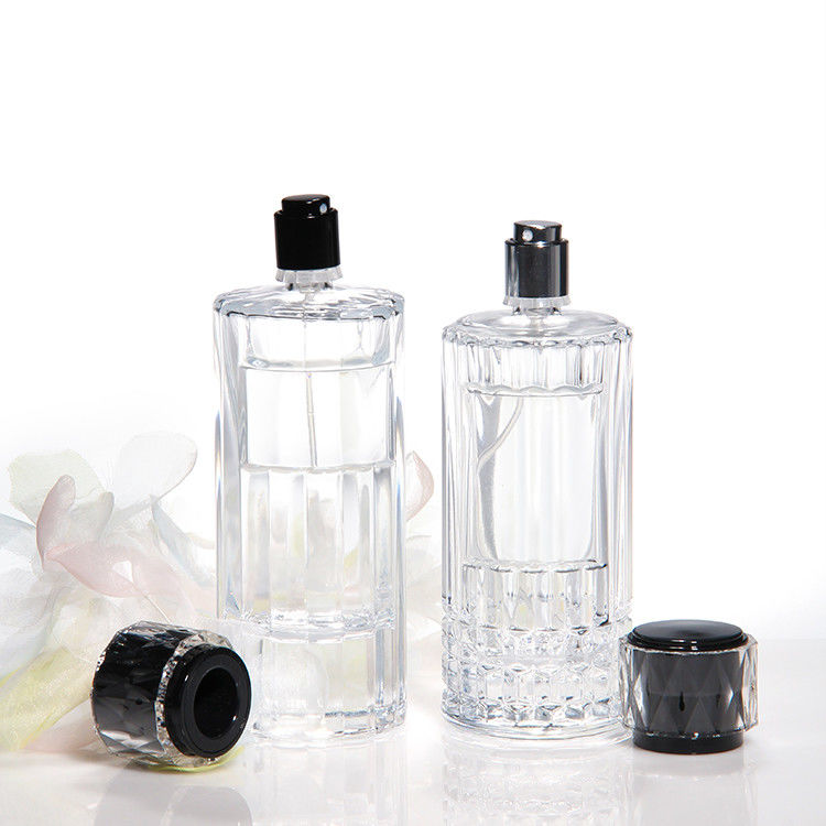 Logotipo personalizado Elegancia Decoración tallada Botella de vidrio vacía de 50 ml Botella de perfume de lujo