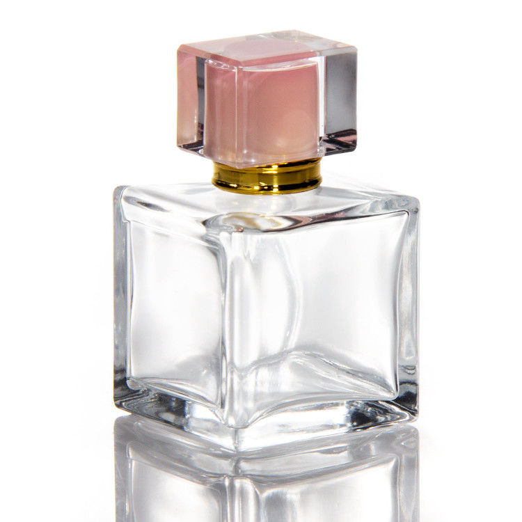 Botellas de perfume hexagonales cuadradas de 30 ml, 50 ml y 100 ml con tapa de cristal con pulverizador de bomba en botella de vidrio