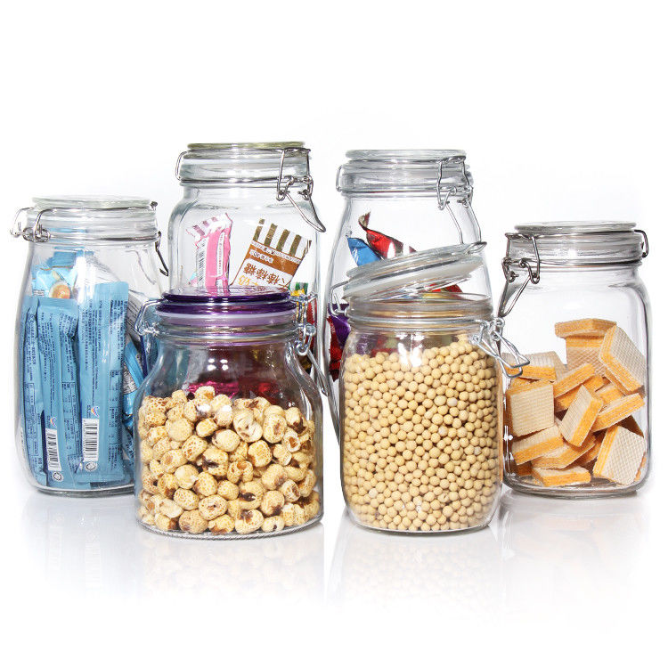Envase de vidrio de venta al por mayor Especias claras Café galleta de vidrio Jar de vidrio de almacenamiento de alimentos Jar con tapa de vidrio de sello