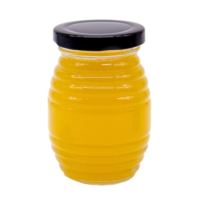 Logotipo personalizado de tamaño completo Miel transparente boca ancha frascos de vidrio con tapas
