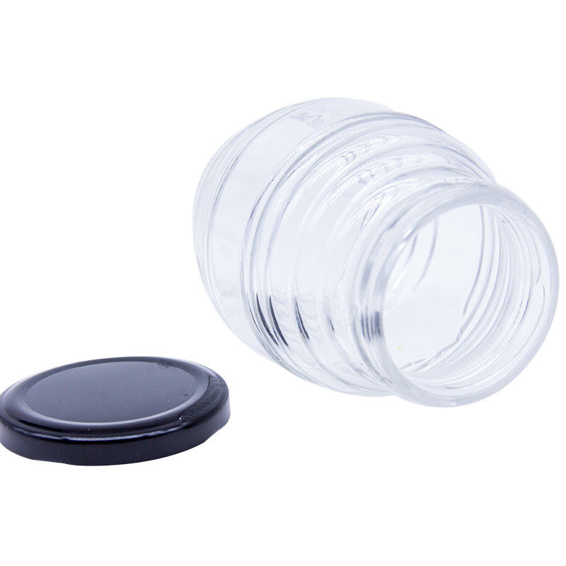 Personalizado 2 oz 3 oz 100 ml 500 ml 1000 ml Vidrio transparente Jarrón de miel con tapa de metal