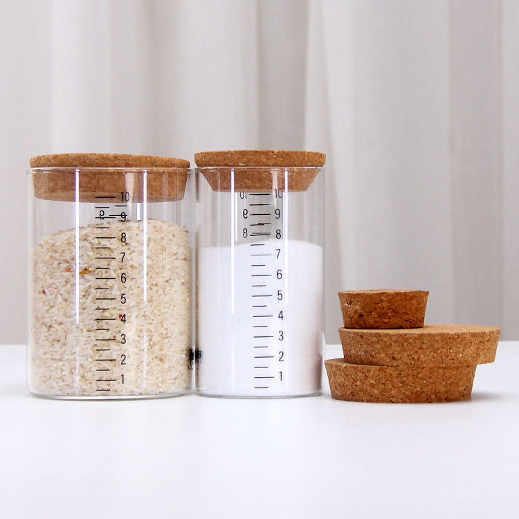 Gran cantidad de diferentes tamaños de borosilicato de vidrio Jar de almacenamiento vacío de rosca de vidrio con tapa superior de rosca
