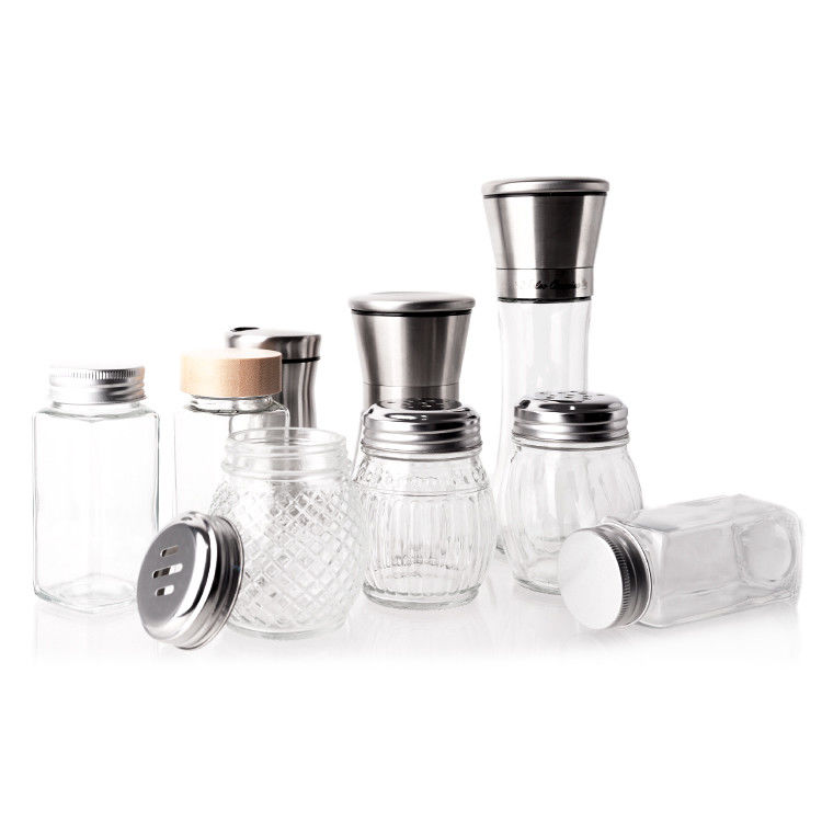 Fabricante Contenedor de almacenamiento de alimentos Contenedor de almacenamiento de cocina 4 oz Jarrones de especias de vidrio con tapas