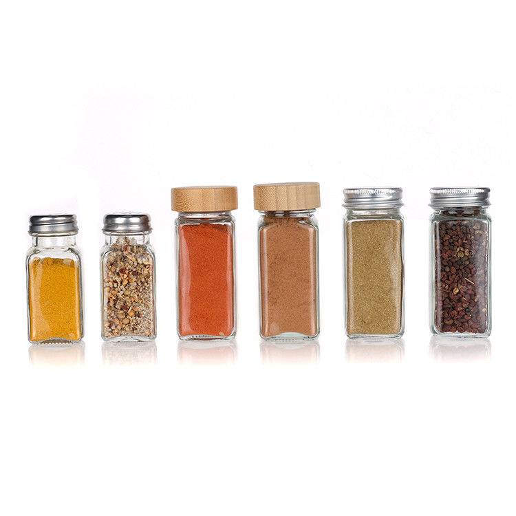 Jarrones de especias de vidrio de 90 ml con batidora Vertiendo tapa cuadrada 4 oz Jarrón de especias para cocina