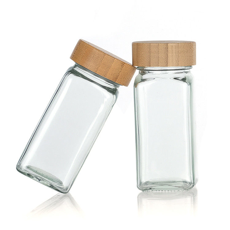 Jarrones de especias de vidrio de 90 ml con batidora Vertiendo tapa cuadrada 4 oz Jarrón de especias para cocina