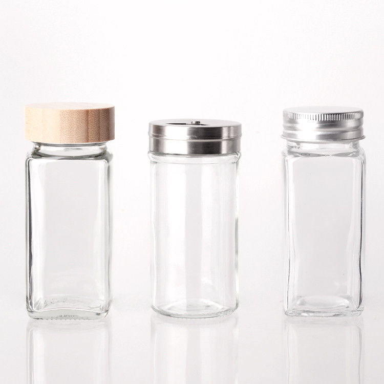 3.5 oz 100 ml Accesorios de cocina Condimento Vidrio Concha de especias Conjunto para azúcar Sal Pimienta