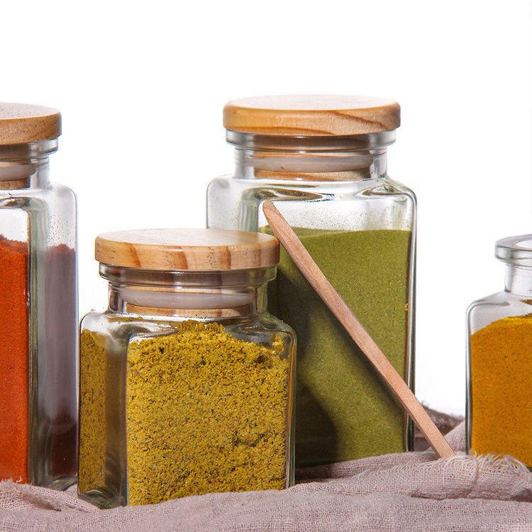 Contenedor de especias vacío Pimienta batidora Jar de especias de vidrio de 100 ml Botellas de sal con tapa de bambú