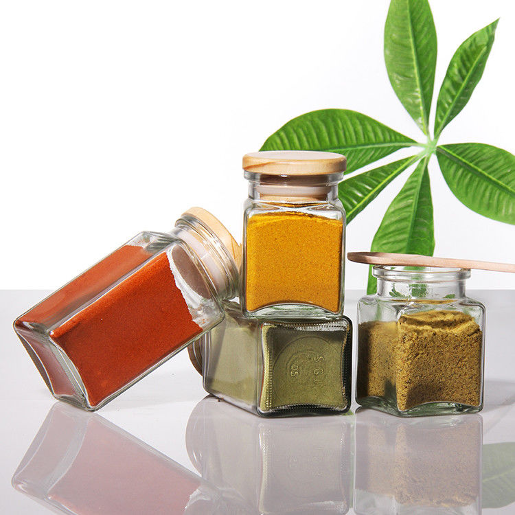 Contenedor de especias vacío Pimienta batidora Jar de especias de vidrio de 100 ml Botellas de sal con tapa de bambú
