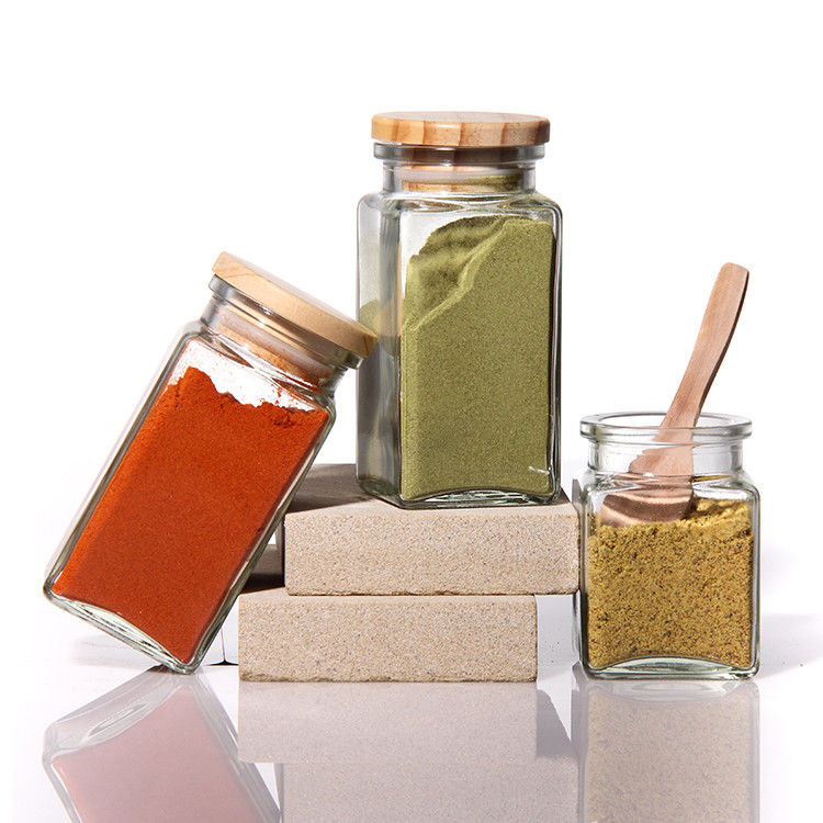 Contenedor de especias vacío Pimienta batidora Jar de especias de vidrio de 100 ml Botellas de sal con tapa de bambú