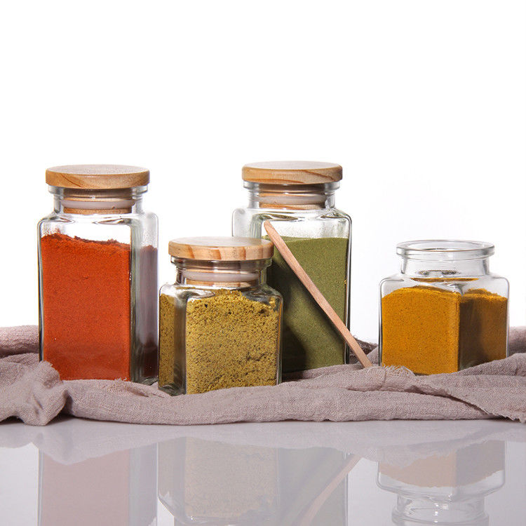 Botellas de especias 4 oz Jar de vidrio vacío con etiquetas Jarrones de organizador de condimentos con tapa de bambú