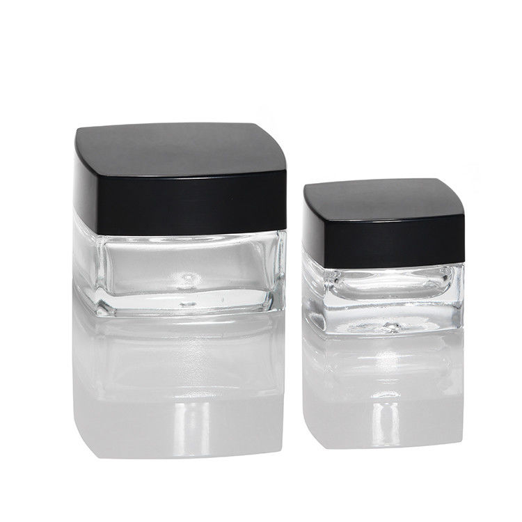 Jarrones pequeños de vidrio transparente con crema para manos, vidrio transparente con forma cuadrada, vidrio cosmético con crema