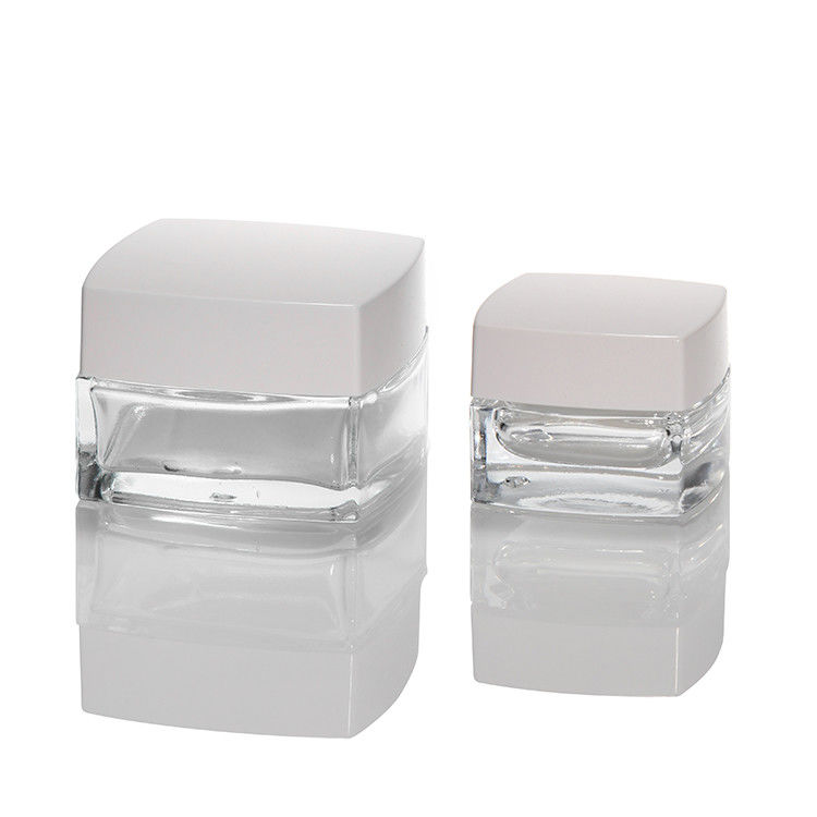 Jarrones pequeños de vidrio transparente con crema para manos, vidrio transparente con forma cuadrada, vidrio cosmético con crema