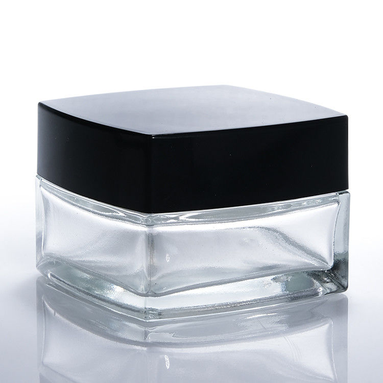 Jarrones pequeños de vidrio transparente con crema para manos, vidrio transparente con forma cuadrada, vidrio cosmético con crema