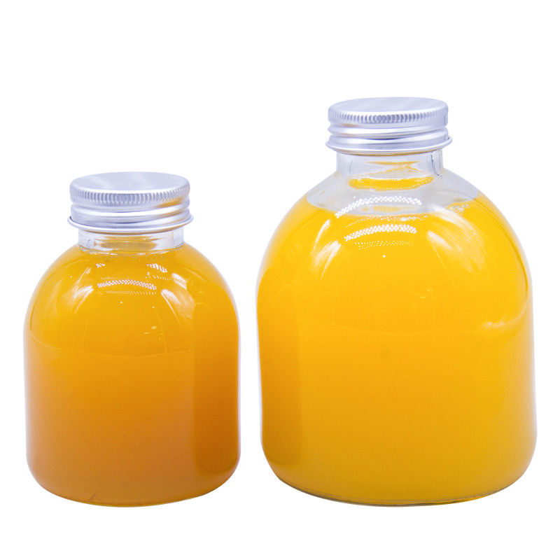 Flasca de vidrio de 200 ml de vidrio plano botellas de jugo de café con tapa de aluminio