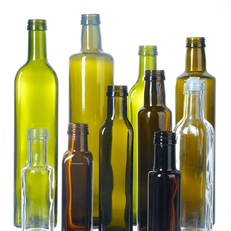 Color verde vidrio transparente cuadrado redondo botellas de aceite de oliva 125 ml 250 ml 500 ml 750 ml 1000 ml