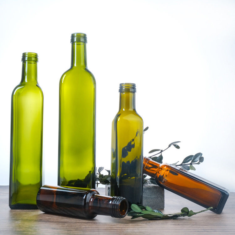 Color verde vidrio transparente cuadrado redondo botellas de aceite de oliva 125 ml 250 ml 500 ml 750 ml 1000 ml