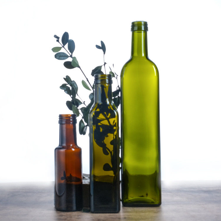 Botellas de vidrio de aceite de oliva planas de 500 ml y 750 ml cuadrados con corcho o tapa de tornillo