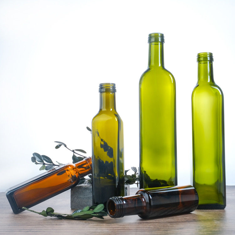 Botellas de vidrio de aceite de oliva planas de 500 ml y 750 ml cuadrados con corcho o tapa de tornillo