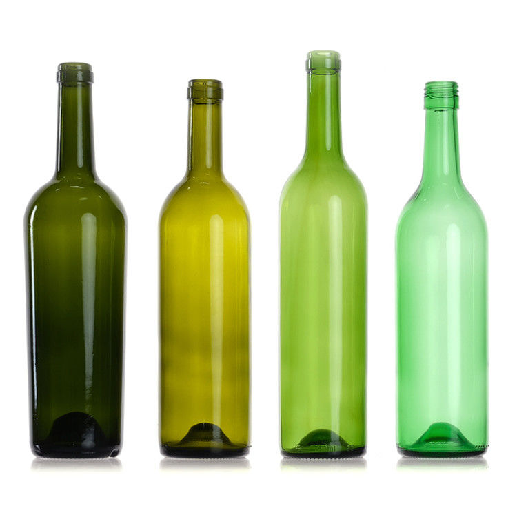 Botellas de vino bordeaux de vidrio redondo verde ámbar de 750 ml con tapa de corcho