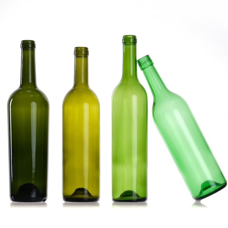 Botellas de vino bordeaux de vidrio redondo verde ámbar de 750 ml con tapa de corcho