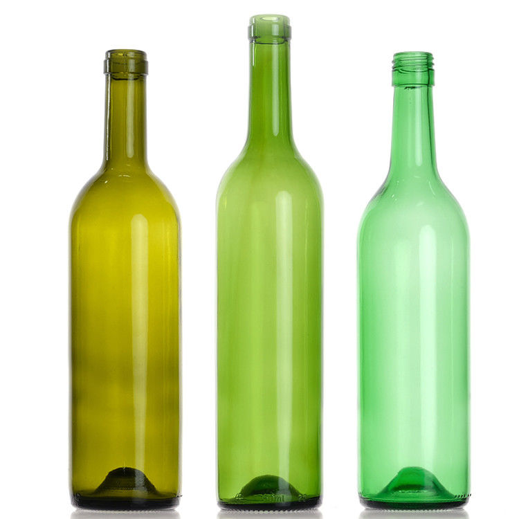 Botellas de vino bordeaux de vidrio redondo verde ámbar de 750 ml con tapa de corcho