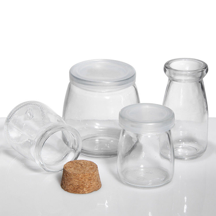 8 oz de botella de yogur de vidrio vacío Jarrón de pudín y botella de leche fresca con tapa de corcho