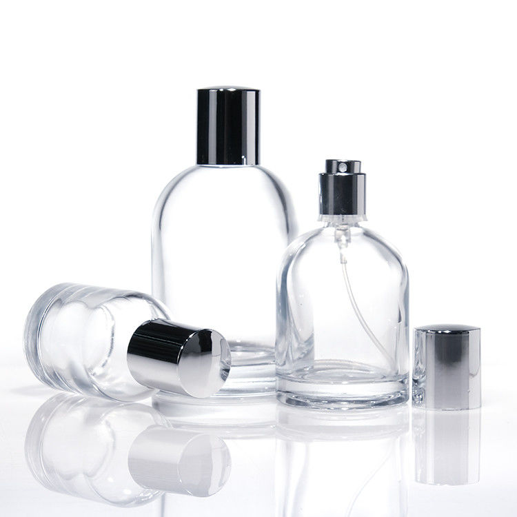 Lujo 30ml 50ml 100ml grueso murado cuadrado botellas redondas de vidrio de perfume con tapas de madera y cajas de diseño personalizado