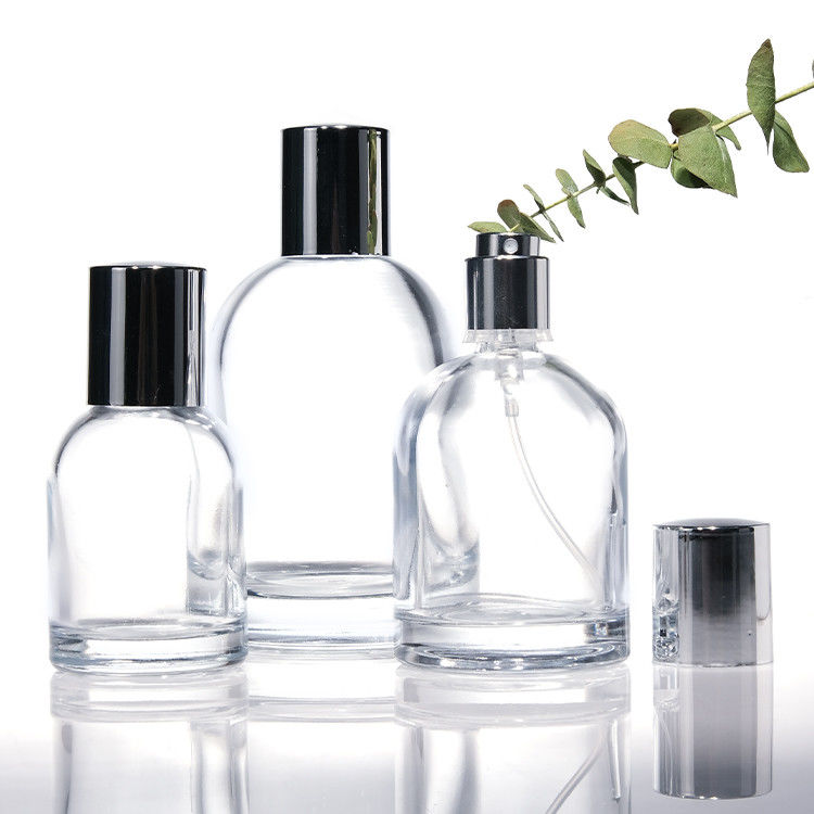 Lujo 30ml 50ml 100ml grueso murado cuadrado botellas redondas de vidrio de perfume con tapas de madera y cajas de diseño personalizado