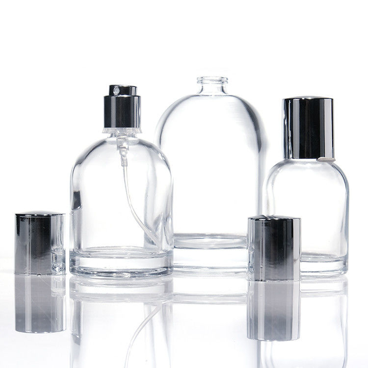 Lujo 30ml 50ml 100ml grueso murado cuadrado botellas redondas de vidrio de perfume con tapas de madera y cajas de diseño personalizado