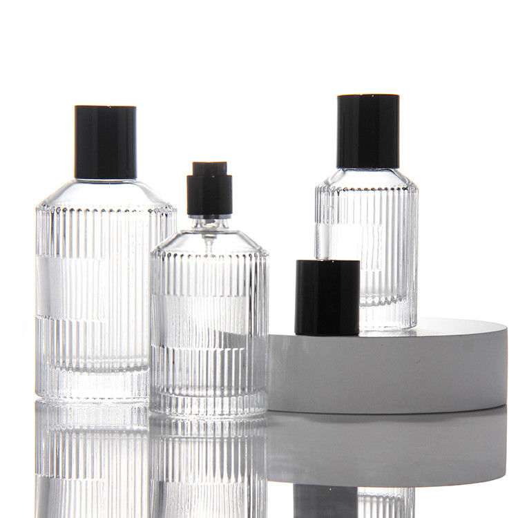 Botella de perfume transparente de cilindro OEM Botella de perfume de vidrio de 50 ml con bombilla de pulverización de caja regalo