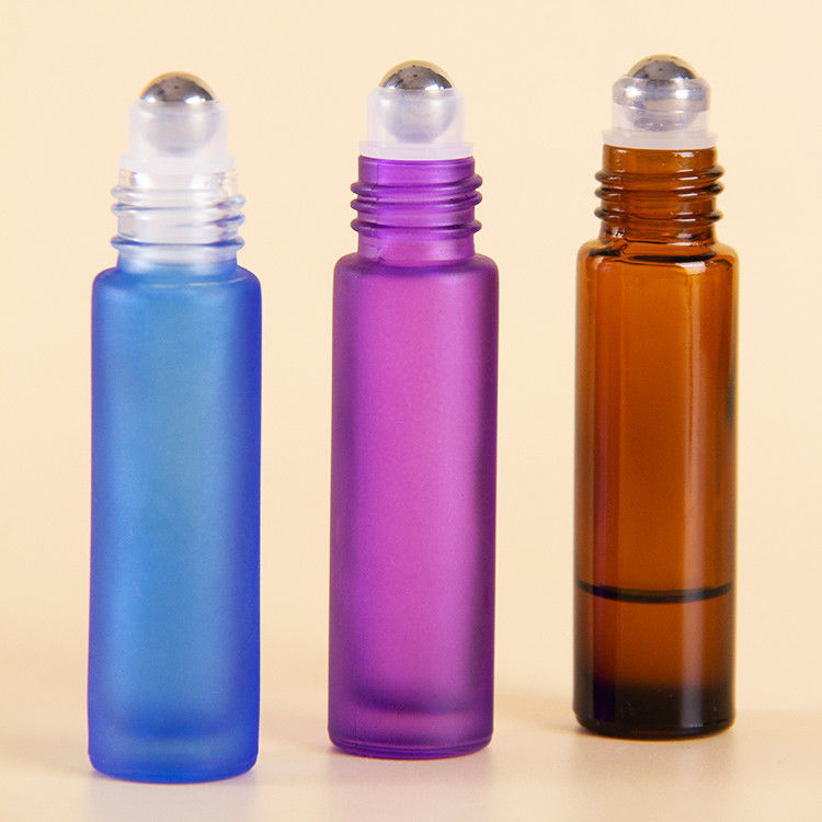 Botellas de vidrio de 10 ml de color arcoíris para aceite esencial con tapa cepillada